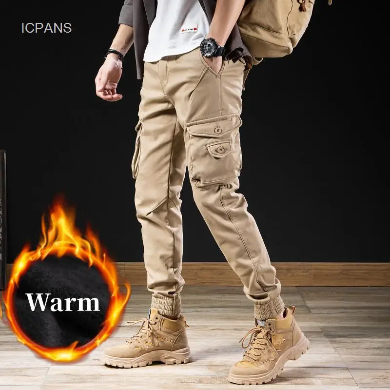 

Winter Pants for Men Thick Camouflage Trousers Fleece Warm Jogging Pockets Elastic Waist Joggers Cargo Pants Men Korea Clothing