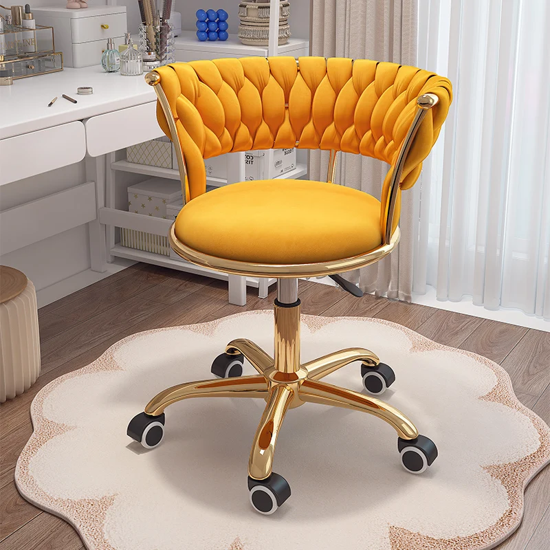 Velvet Accent Swivel Stool Adjustable Height Mobile Makeup Chair Gliding Vanity Stool for Nail Salon