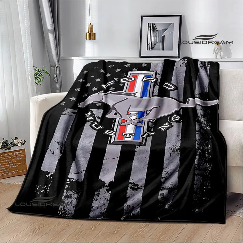 Mustang car logo printed blanket Flannel Blanket Warm blanket Home travel blanket Birthday Gifts blankets for beds