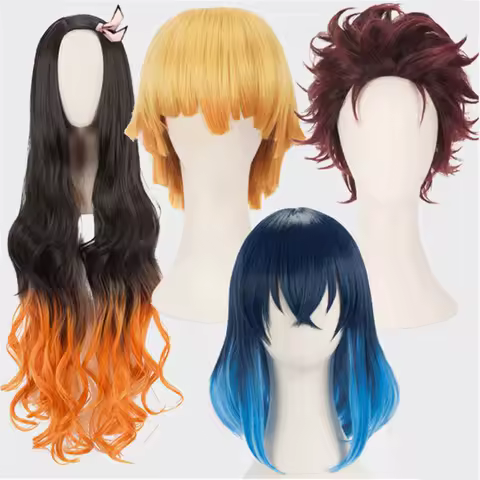 Anime Uzui Tengen Kochou Kanae Kamado Nezuko Kanroji Mitsuri Rui Hashibira Inosuke Sabito Cosplay Synthetic Wig+Wig Cap