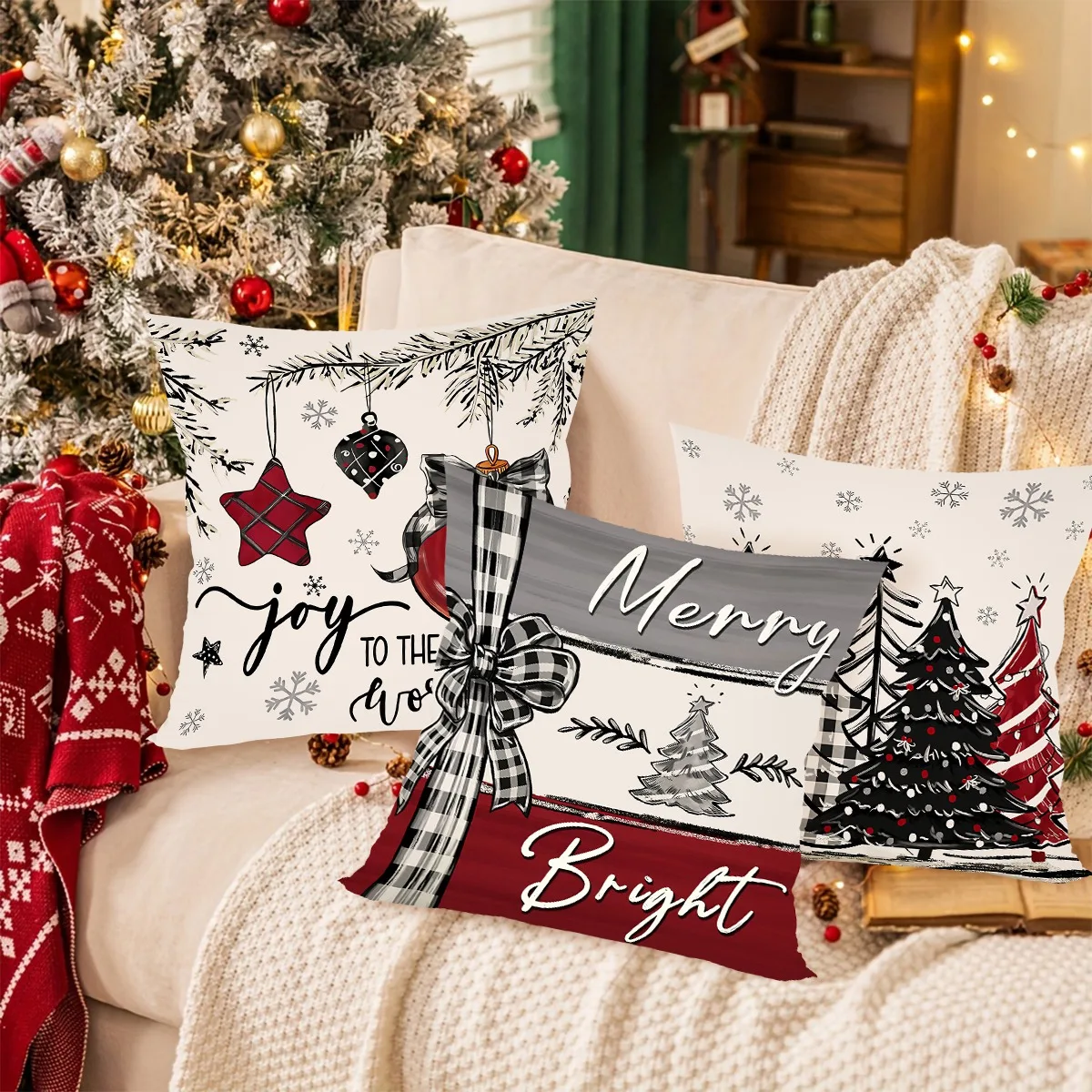 4pcs Christmas Pillow Covers 45x45cm Pillowcases Navidad Xmas Throw Pillow Covers For Home Sofa Couch Christmas Decorations 2025
