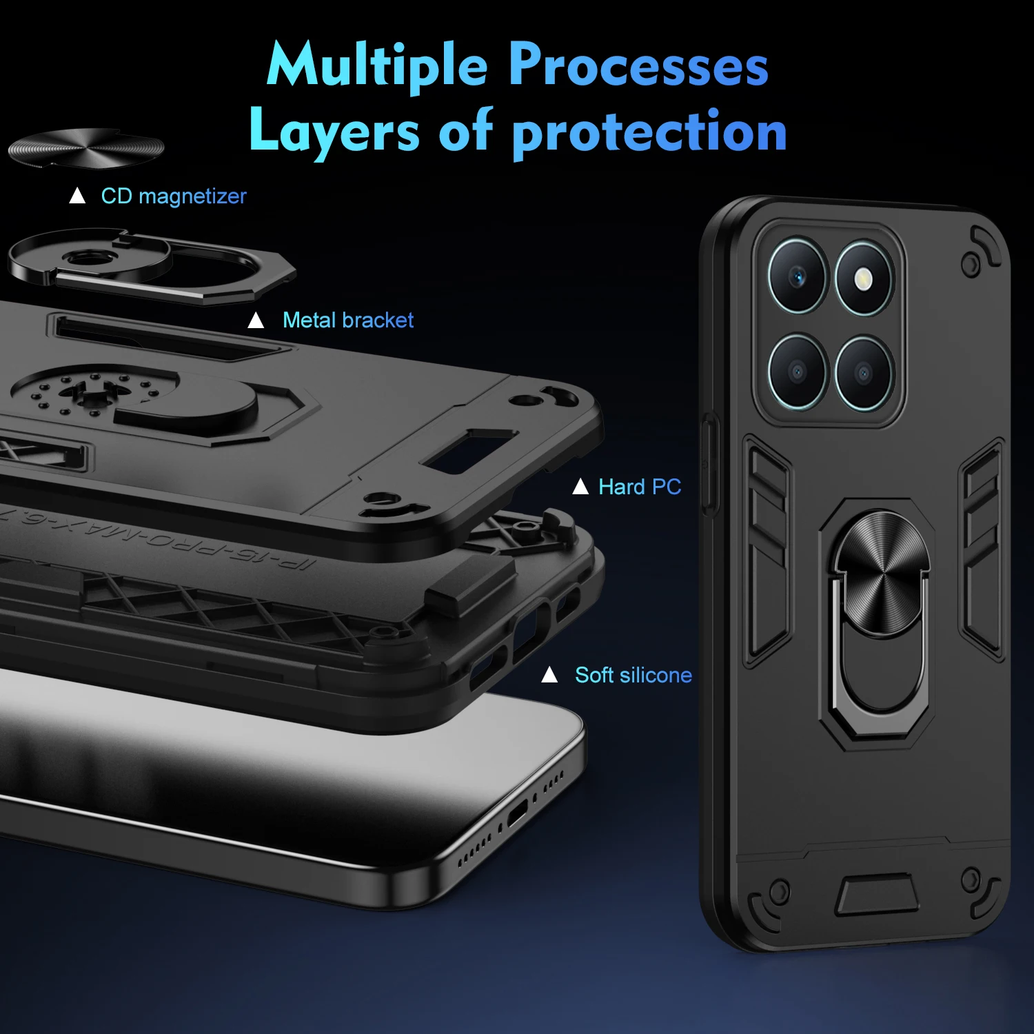 Armor Case for Huawei Honor X6b 4G Car Magnetic Finger Ring Holder Hard Shockproof Phone Cover HonorX6b JDY-LX1 JDY-LX2 Shell