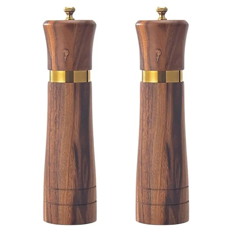 

【COMELY】Manual Acacia Wood Wooden Salt And Pepper Grinder Set(2PCS), Manual Refillable Spice Mill