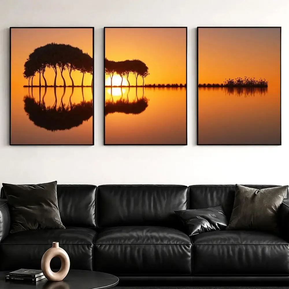 Sunset and Dusk Violin Painting Calligraphy Canvas Wall Art Print Set | Living Room Bedroom Aesthetics Decor Gift