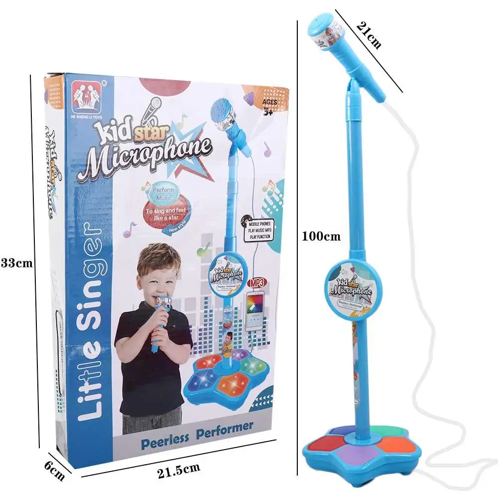 Gift with Stand Brain-Training Educational LED Light Music Instrument Toys Kids Microphone Singing Song Toy Singing Microphone