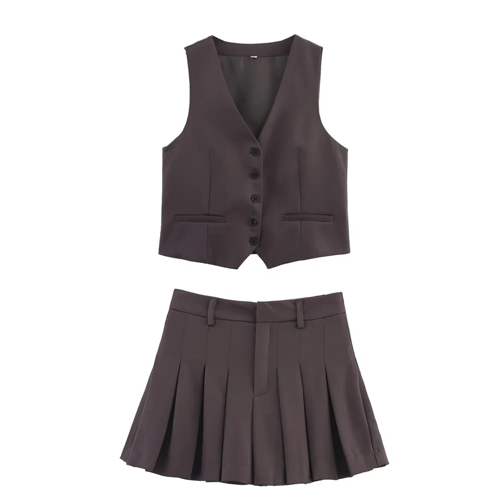 Taop&Za の夏の新作婦人服ファッション気質 V ネックストラップ装飾ベストトップハイウエストワイドプリーツスカートパンツ
