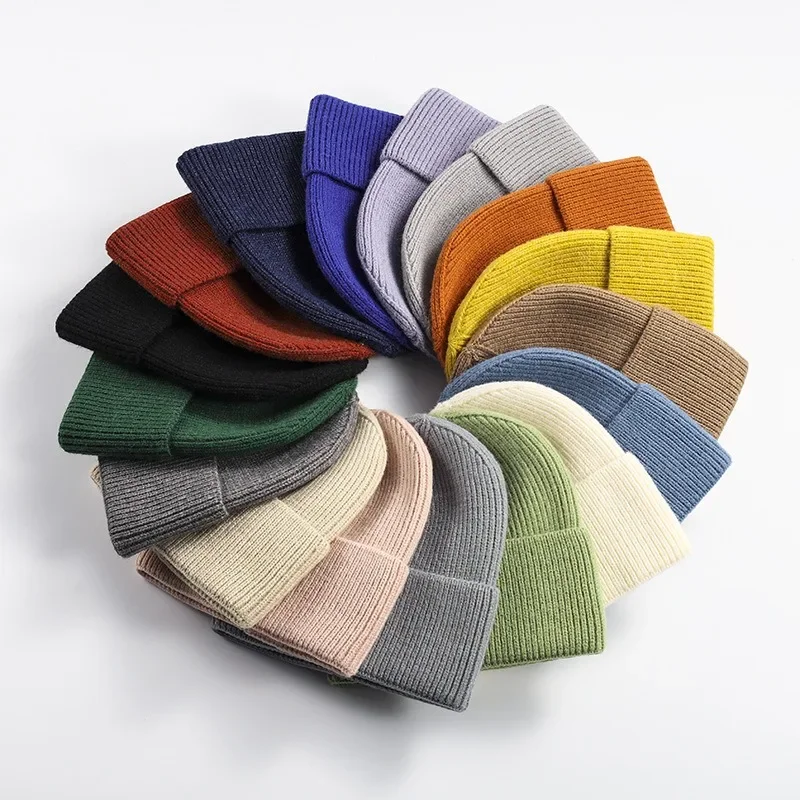 Autumn Winter Thick Warm Rolled Beanie Ear Cover Knit Hat Outdoor Windproof Casual Cap Unisex