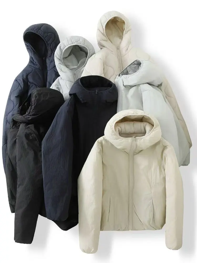 

Двусторонняя накидная куртка с воздушной подушкой, повседневная, с капюшоном, из хлопка, легкая, укороченная и свободного кроя, для мужчин и женщин