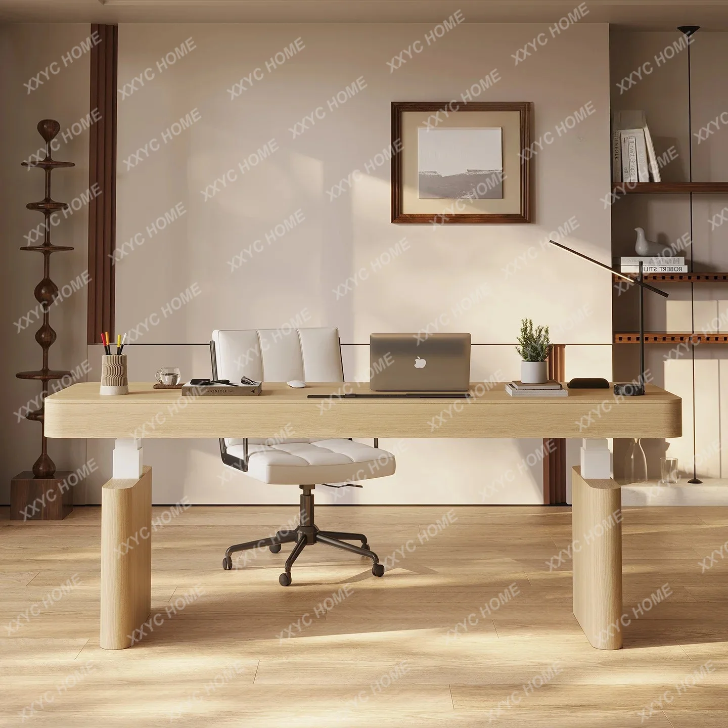 White wood solid wood electric lifting table modern office computer desk double motor with drawers study table