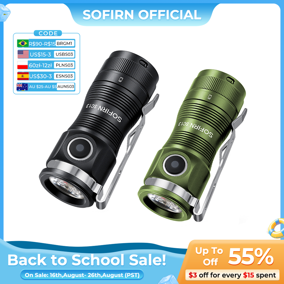  Sofirn Mini SC13 SST40 LED 1300lm Tactical 18350 Rechargeable Flashlight 6000K Keychain Light with Magnetic 