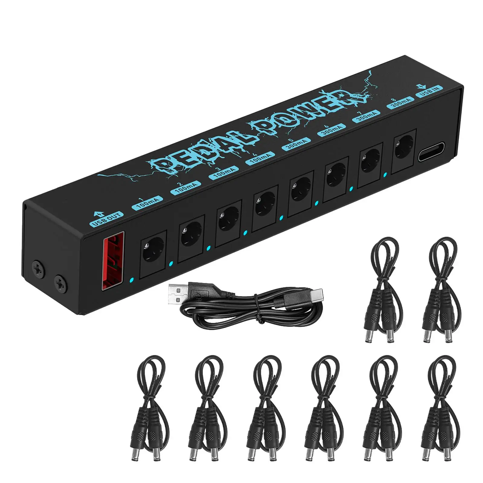 Guitar Effect Pedal with 8 Outputs Durable 100MA 300MA Noise Reduction Effect Pedal Board 5V/2.1A Guitar Pedals Power Supply