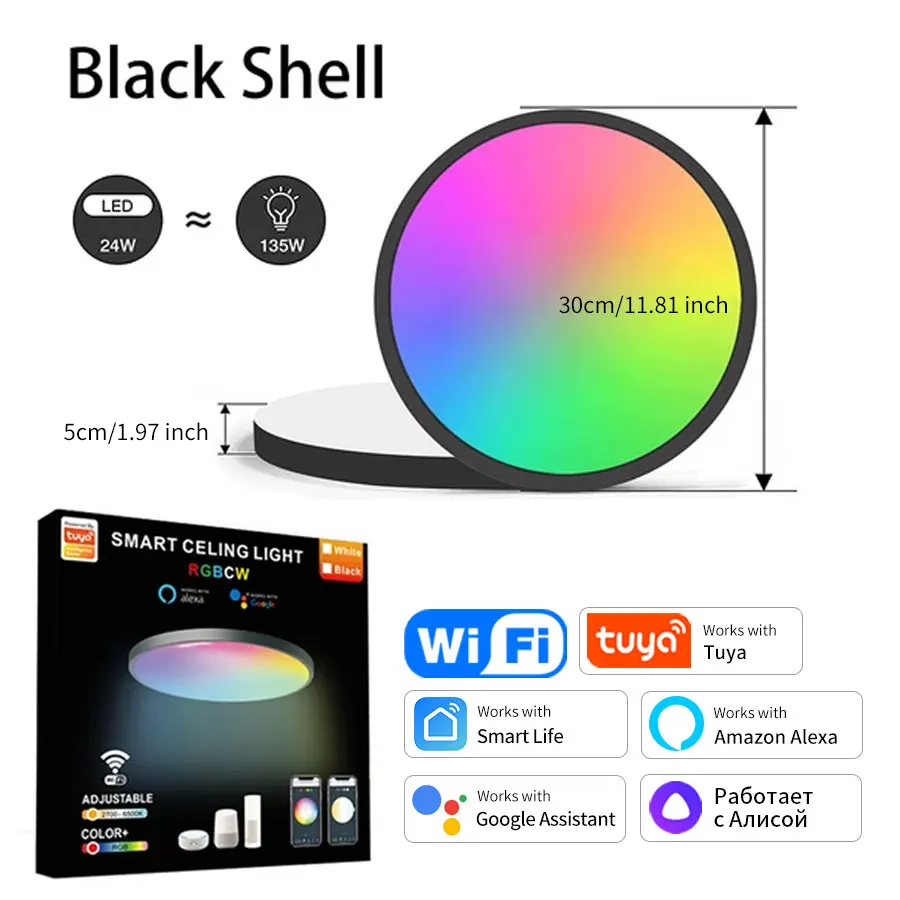 Tuya Smart WiFi Ceiling Light 24W 220V RGB Circular Ambient Lamp APP Control Work With Alexa Google Home For Bedroom Home Decor image 3
