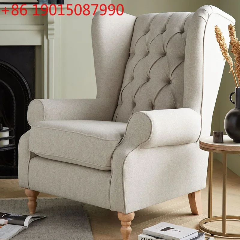 

American country single sofa chair pull buckle fabric tiger chair retro small apartment high back leisure chair balcony single