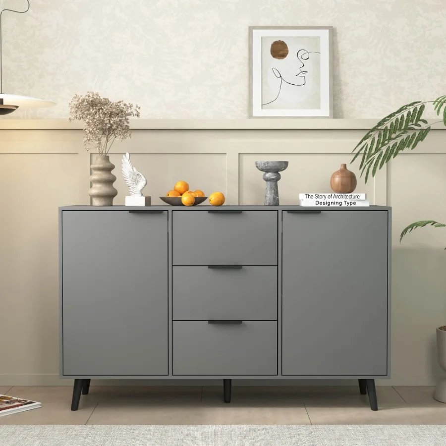 

Sideboard Buffet Cabinet with Storage Wood Coffee Bar Cabinet 47.2 Kitchen Cabinet with 3 Drawers 2 Doors Kitchen Buffet Cabine