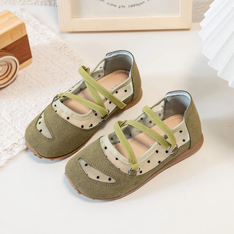 Kids'Casual Shoes Breathable Solid Color PU Leather Spring Flat Shoes for Children Anti-slip Beige Green Shoes Size 23-35