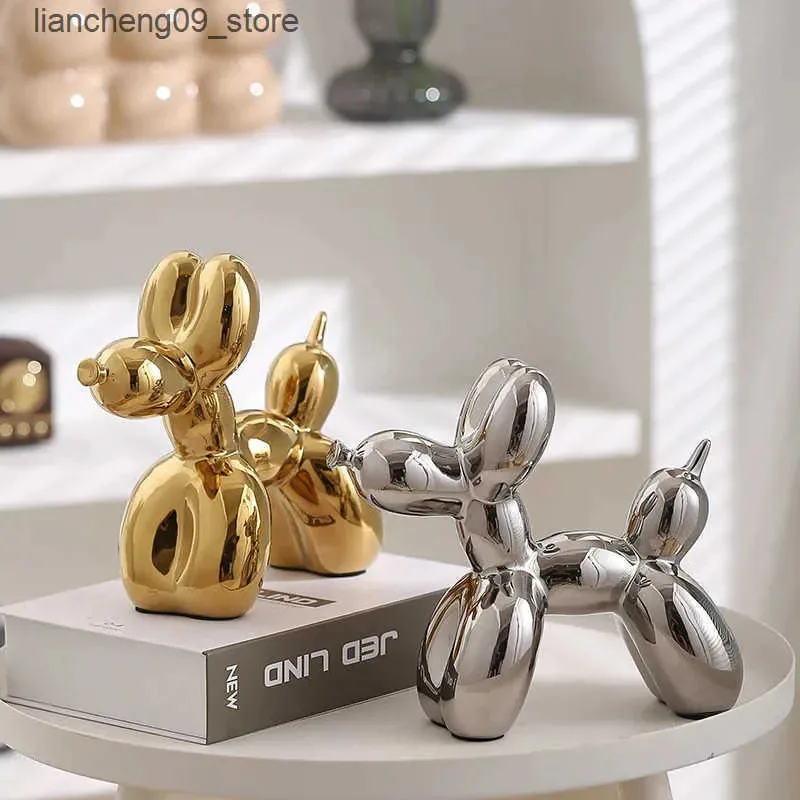 

Decorative Objects Figurines 21cm Big Size Ceramic Balloon Dog Abstract Ornament Creative Sculpture Study Room Statue Home Offic