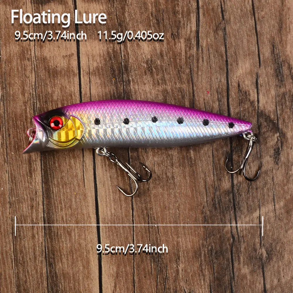 5pcs Topwater Popper Fishing Lure Surface Floating Hard Bait For Saltwater Fishing