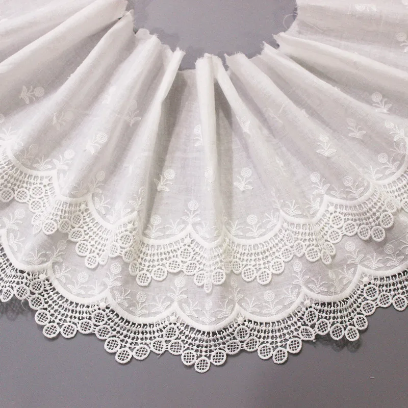 1 Yard White Lace Fabric Double Layer Mesh Lace Trim DIY Garment Accessories 22CM Wide