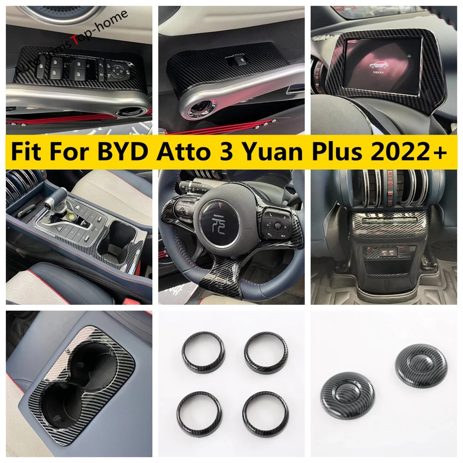 

Steering Wheel Gear Shift Box Water Cup Holder Window Lift Button Cover Trim For BYD Atto 3 Yuan Plus 2022 - 2024 Accessories