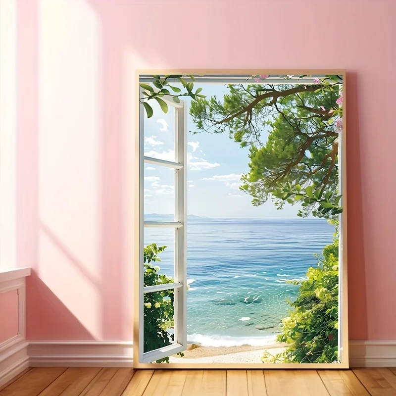 1pc Travel Coastal Decor Wall Arts Posters The Ocean in Summer, The Blue Sea Water Open The Window, Wall Decorations Suitable