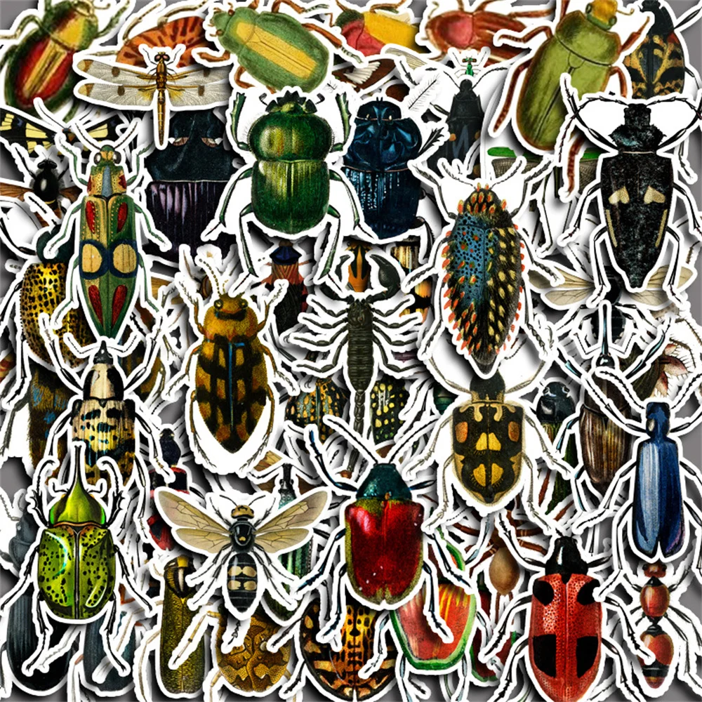 60pcs Vintage Insect Stickers Pack Stationery Laptop Guitar Phone Suitcase Ipad DIY Sticker Handmade Journaling Materials