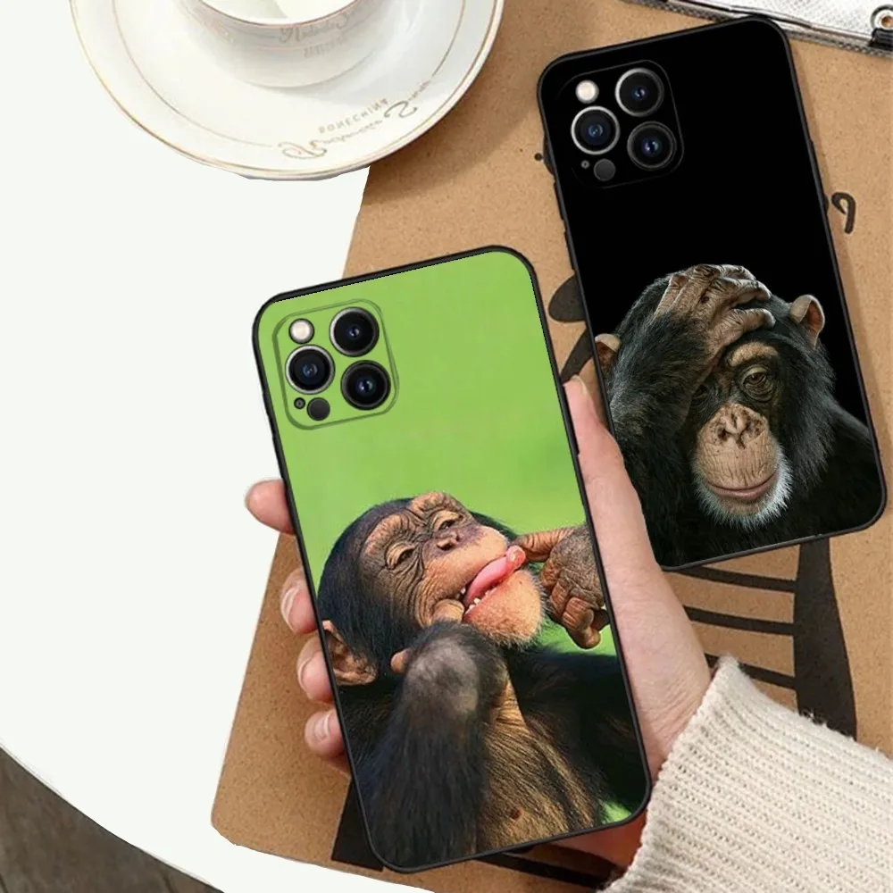 Monkey Sipping Caprisun Meme Phone Case for Apple iPhone, 13, 14,13,12,11,XS,XR,X,8,7,Pro,Max,Plus, Mini Silicone Cover Black