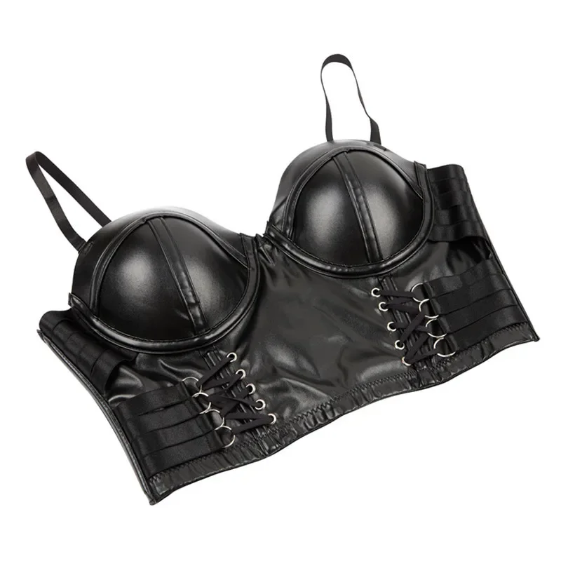 Women Leather Corset Top Crop Bustier Gothic Bra Push Up Bodice Sexy Lingerie Corselet Party Short Camis Plus Size