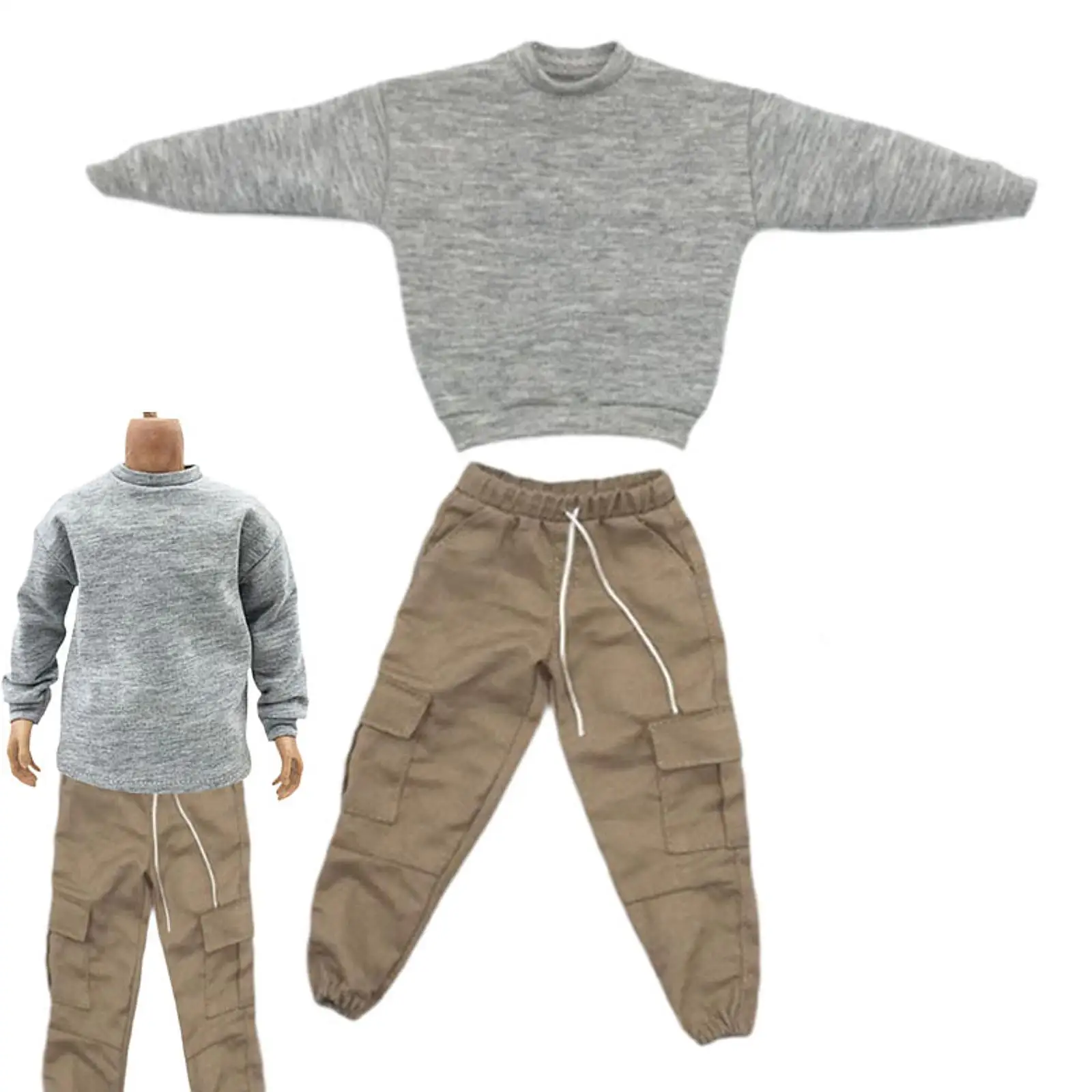 طقم بلوزات وسراويل كاجوال 1/6 لشخصيات الحركة الذكور مقاس 12 بوصة باللون الرمادي