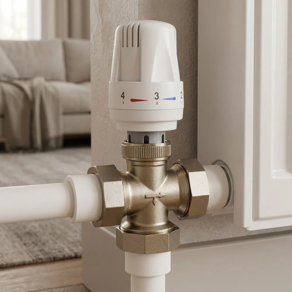 3-Way Brass Thermostatic Radiator Valve for Heating Systems - Leak-Proof & Energy Efficient Temperature Control