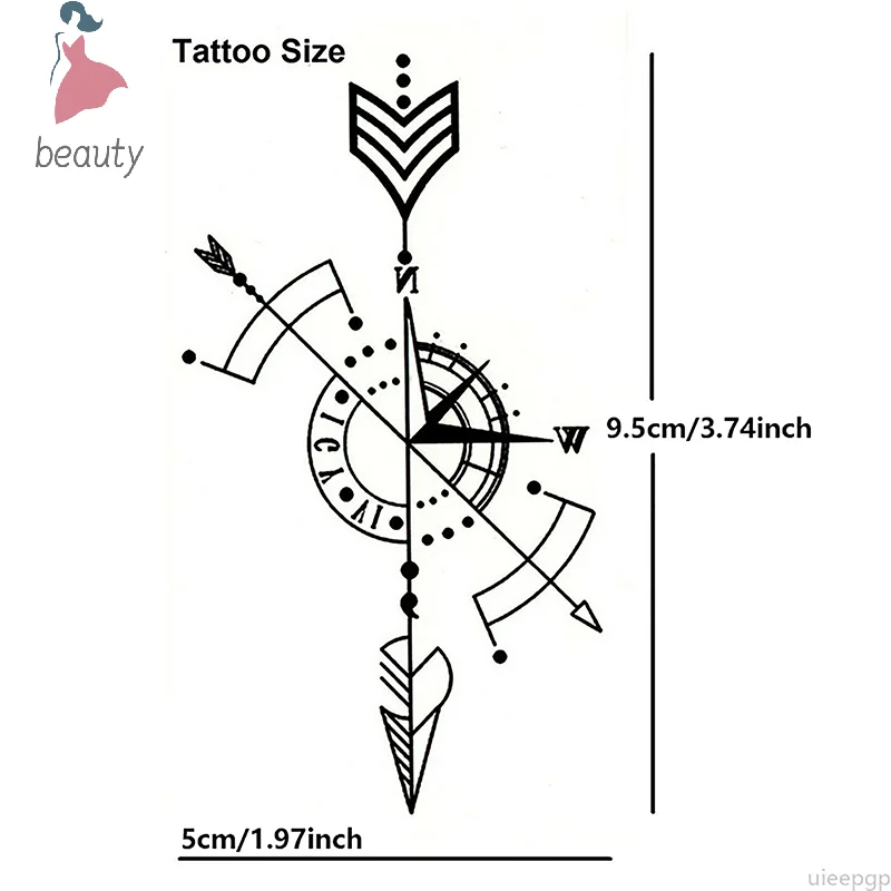 Autocollant de Tatouage Temporaire Étanche, Boussole, Flèche, Horloge Romaine, Petit Corps, Art, Flash, Faux Tatouage pour Femmes et Hommes