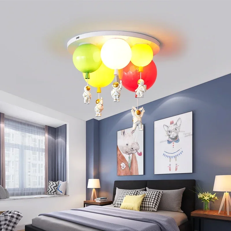 Bright Ball Cartoon Kid Bedroom Ceiling Light with Astronaut Acrylic Lampshade Colorful Bubble Lamp E27 Bulb House Luminarias