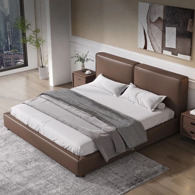 

Italian minimalist leather bed, simple modern wedding bed
