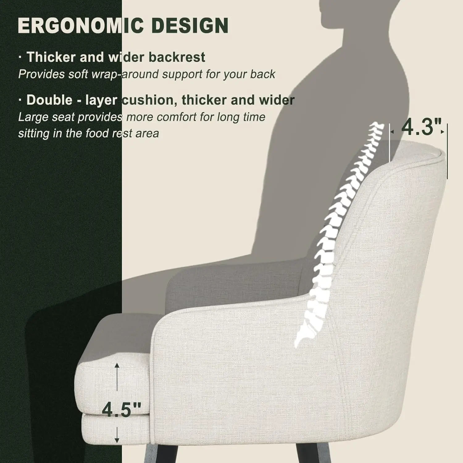 360 °   Krzesła barowe obrotowe z oparciem, nogi z litego drewna 26 cali, nowoczesne krzesła do wyspy kuchennej, beżowa tkanina (zestaw 2 szt.)