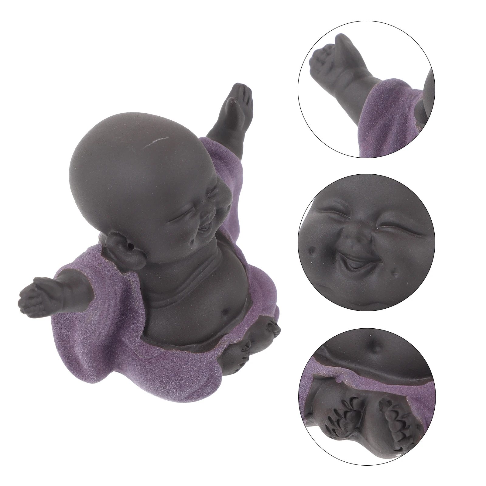 

Laughing Buddha Statue Mini Tea Pet Decor Purple S Clay Monk Home Office Adornment Desktop Decoration Small Figurine