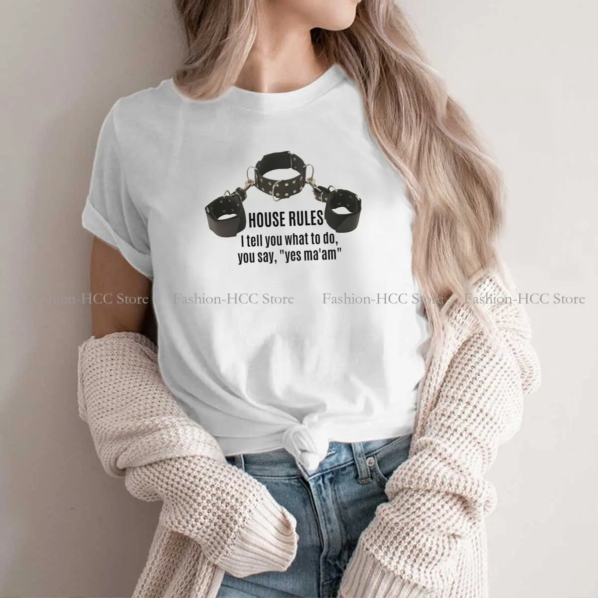 BDSM Bondage Discipline Dominance Submission Polyester TShirts Collar Cuffs House Rules Female Print Homme T Shirt Hipster Tops