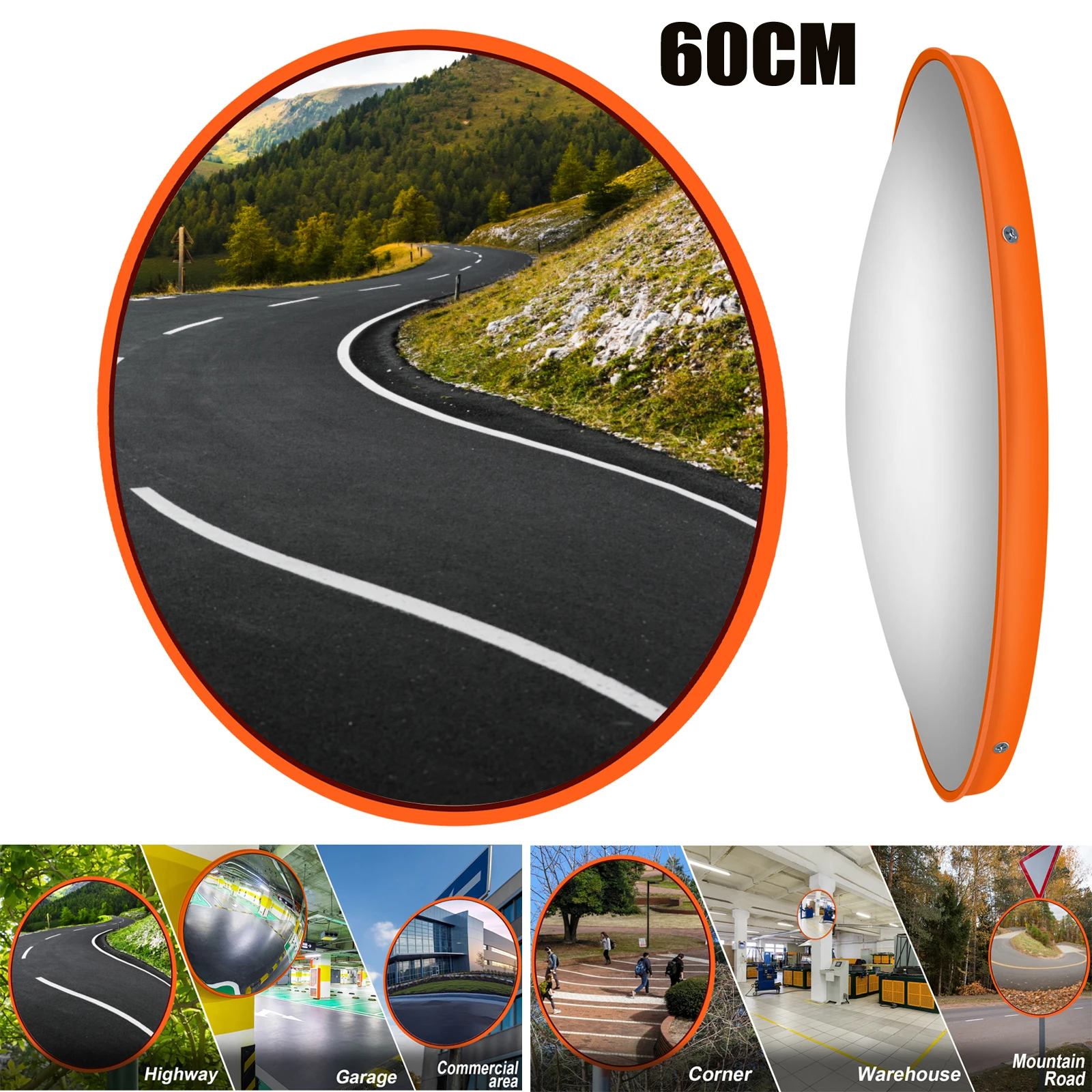 60 cm/23,6 Zoll Weitwinkel-Verkehrsspiegel, Verkehrssicherheit, konvex, für Parkplätze, Sicherheit, Geschäfte, Supermärkte