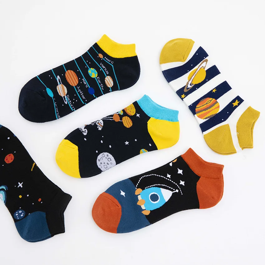 Calcetines de hombre de gran tamaño, cómodos, transpirables, absorbentes del sudor, a prueba de olores, calcetines de agarre de algodón puro, calcetines tobilleros divertidos de dibujos animados para ciclismo