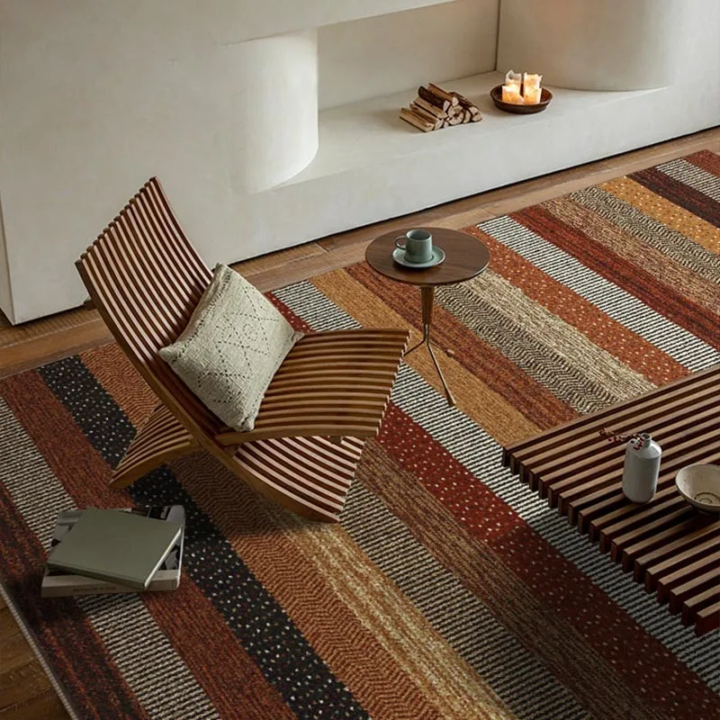 Retro Living Room Carpet High-grade Striped Bedroom Rugs Fashionable Creative Light Luxury Sofa Coffee Table Mats Tapis Alfombra