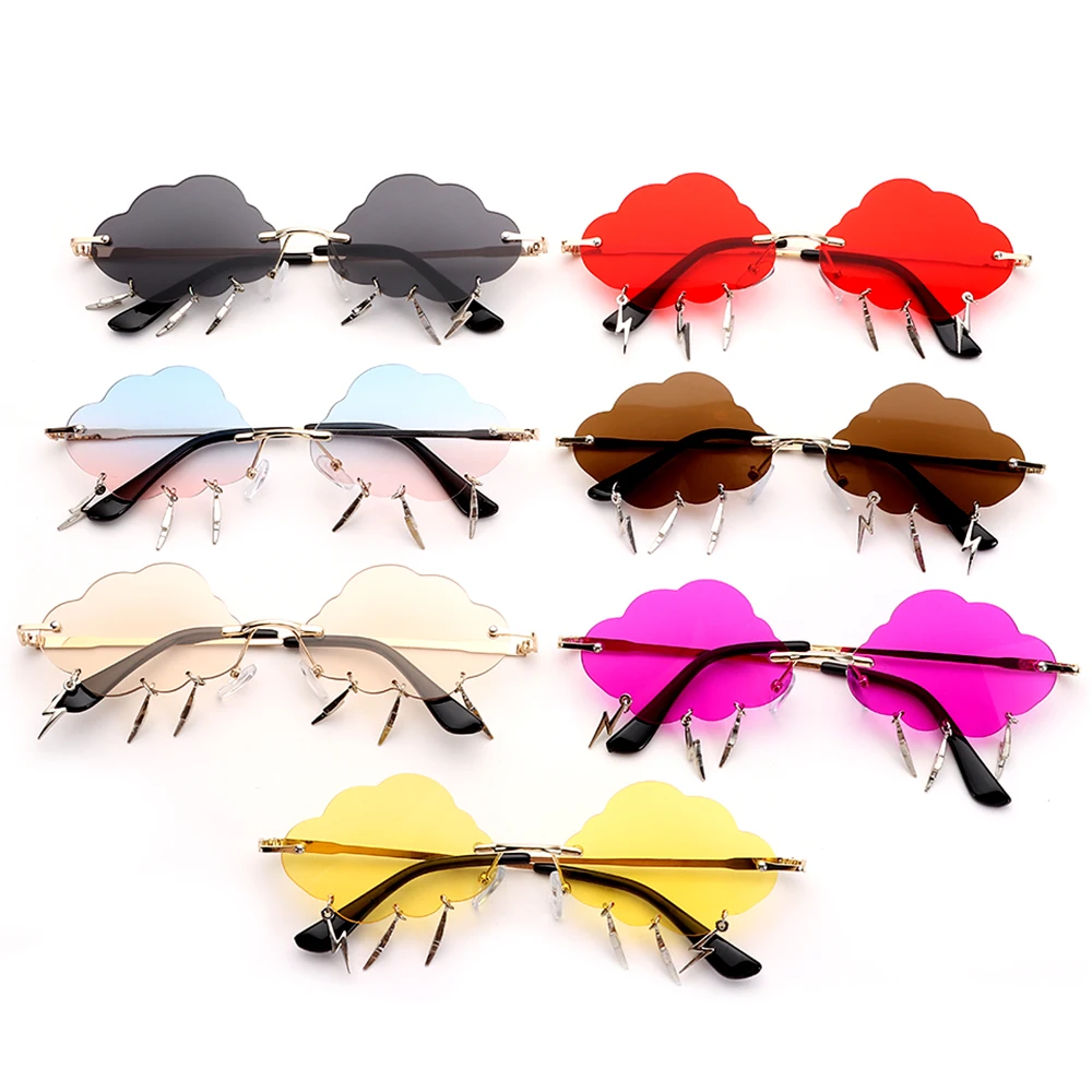 Clouds Lightning Sunglasses for Women 90s Sun Glasses Rimless Sunglasses Disco Party Funny Glasses Colorful Retro Sunglasses