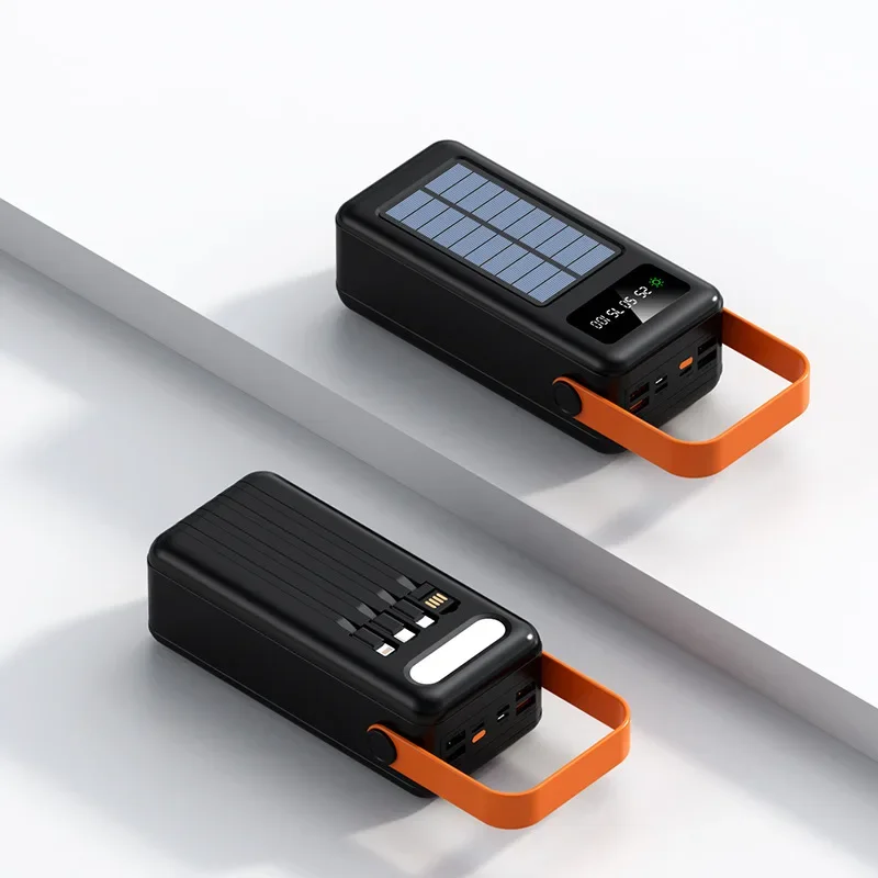 Outdoor large-capacity self-contained cable, solar power bank 50000 mAh with LED light