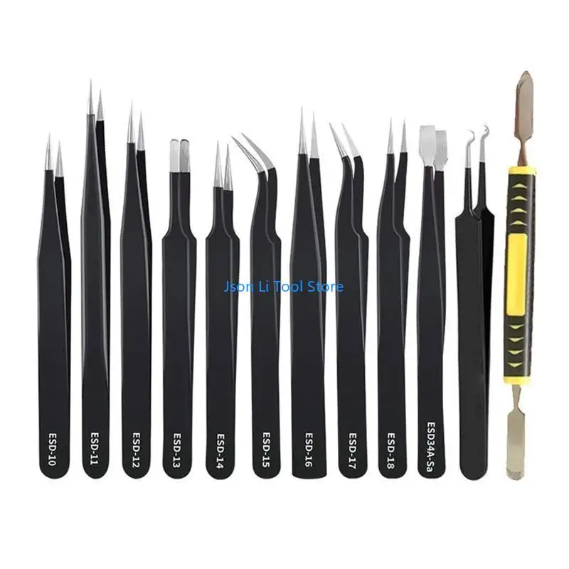 

Y08D 12 PCS Tweezers Kits with Double-head Metal for Crowbar Precise Instruments