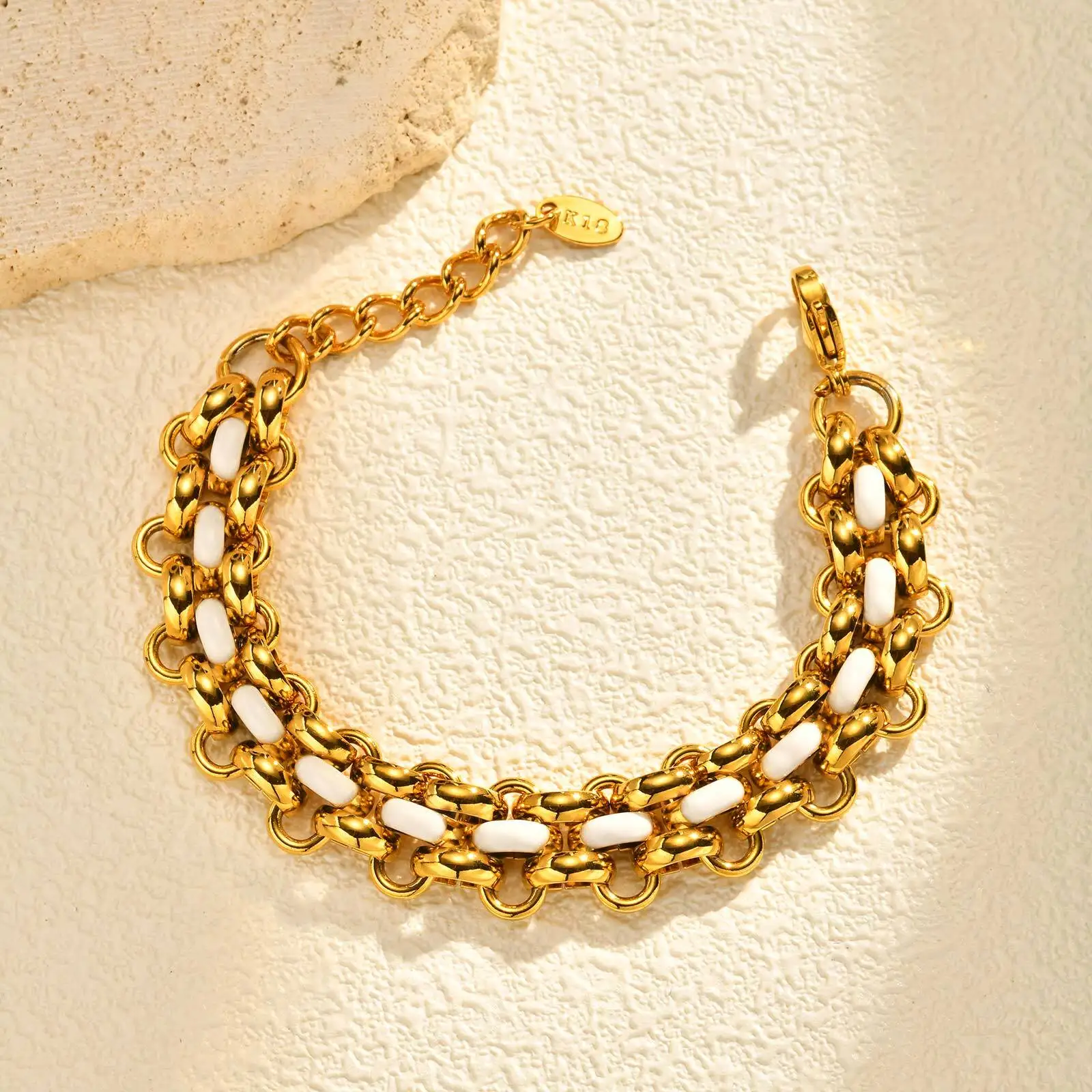

Chunky Chain Bracelet Adjustable for Women, Stainless Steel 18K Gold Plated Wide Wristband, Waterproof Christmas Jewelry