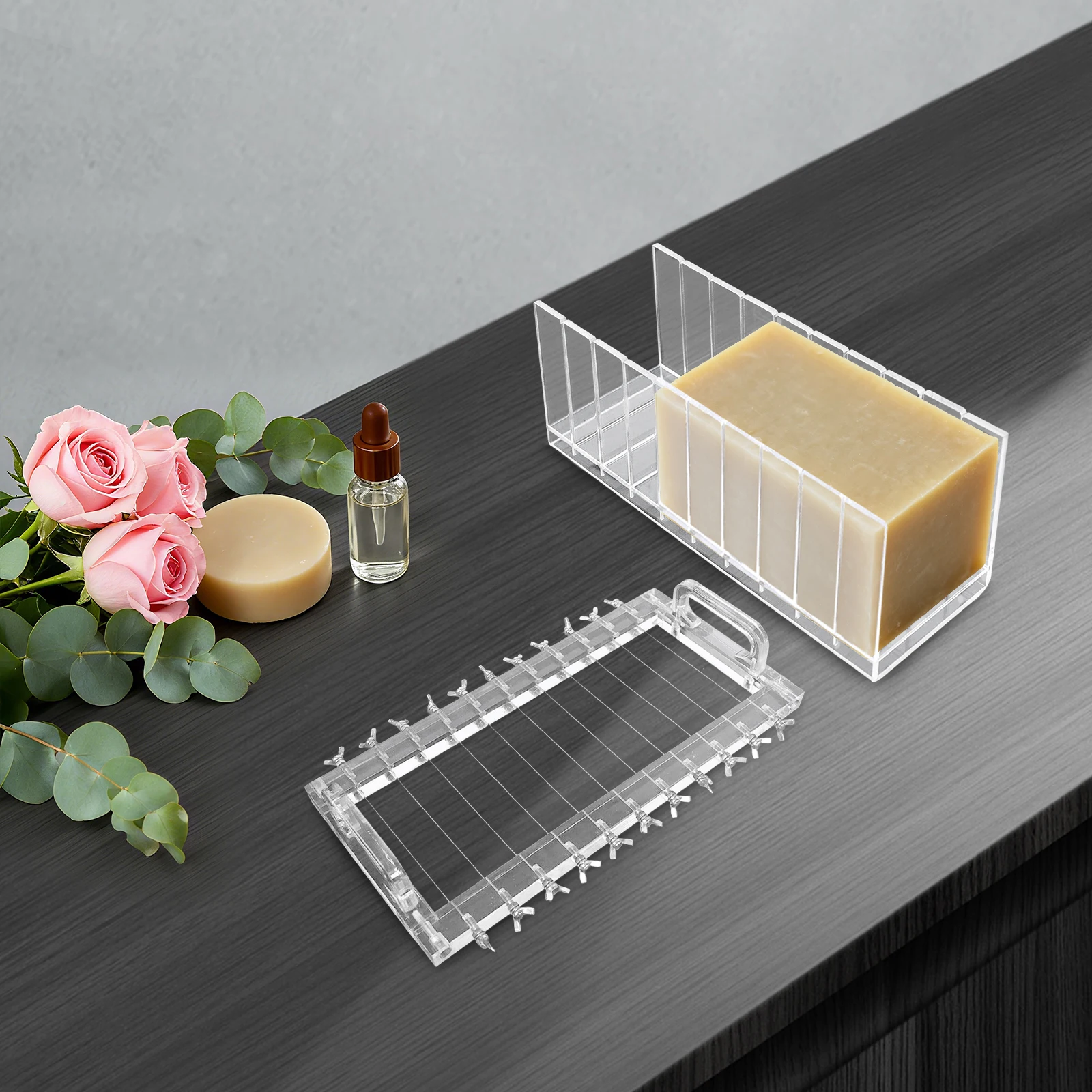 Premium Acrylic Soap Cutter - 11 Sharp String Cutters, 10 Compartments, Adjustable,  Ideal for Handmade Soap, Cheese, Cake