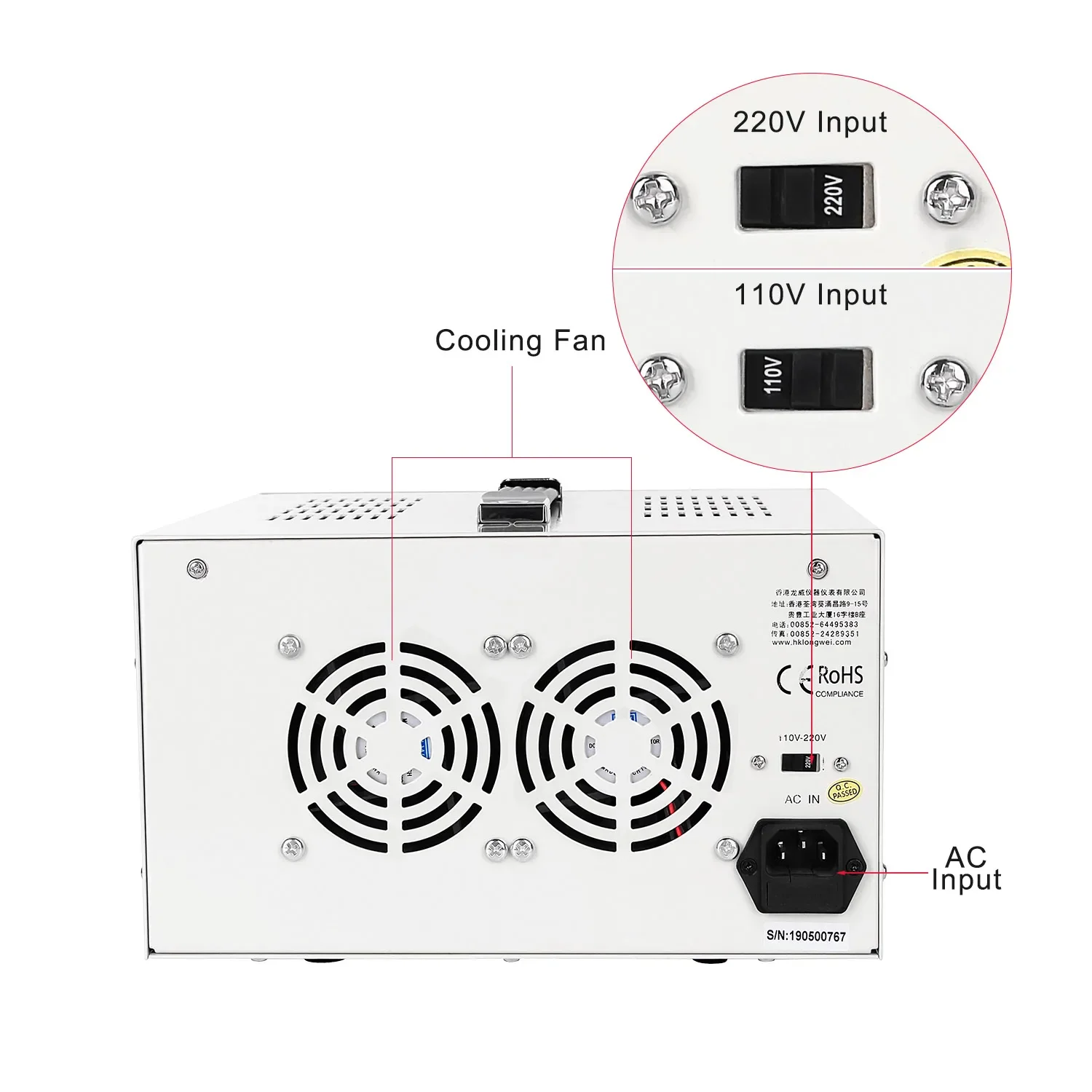 Fonte de alimentação regulada DC, interruptor ajustável, função de bancada, display LED, 30V, 5A, TPR-3005-2D