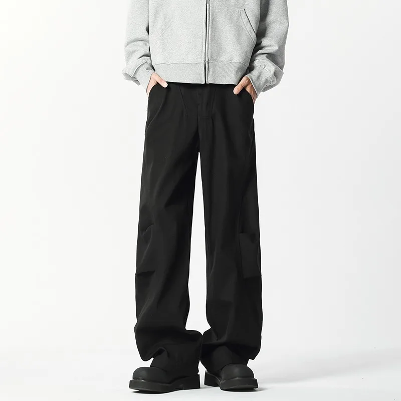 New Men White Straight Pants Wide Leg Track Pants Baggy Pants Long Trousers Men's Sweatpants Casual Thermal Velvet Trousers view 4