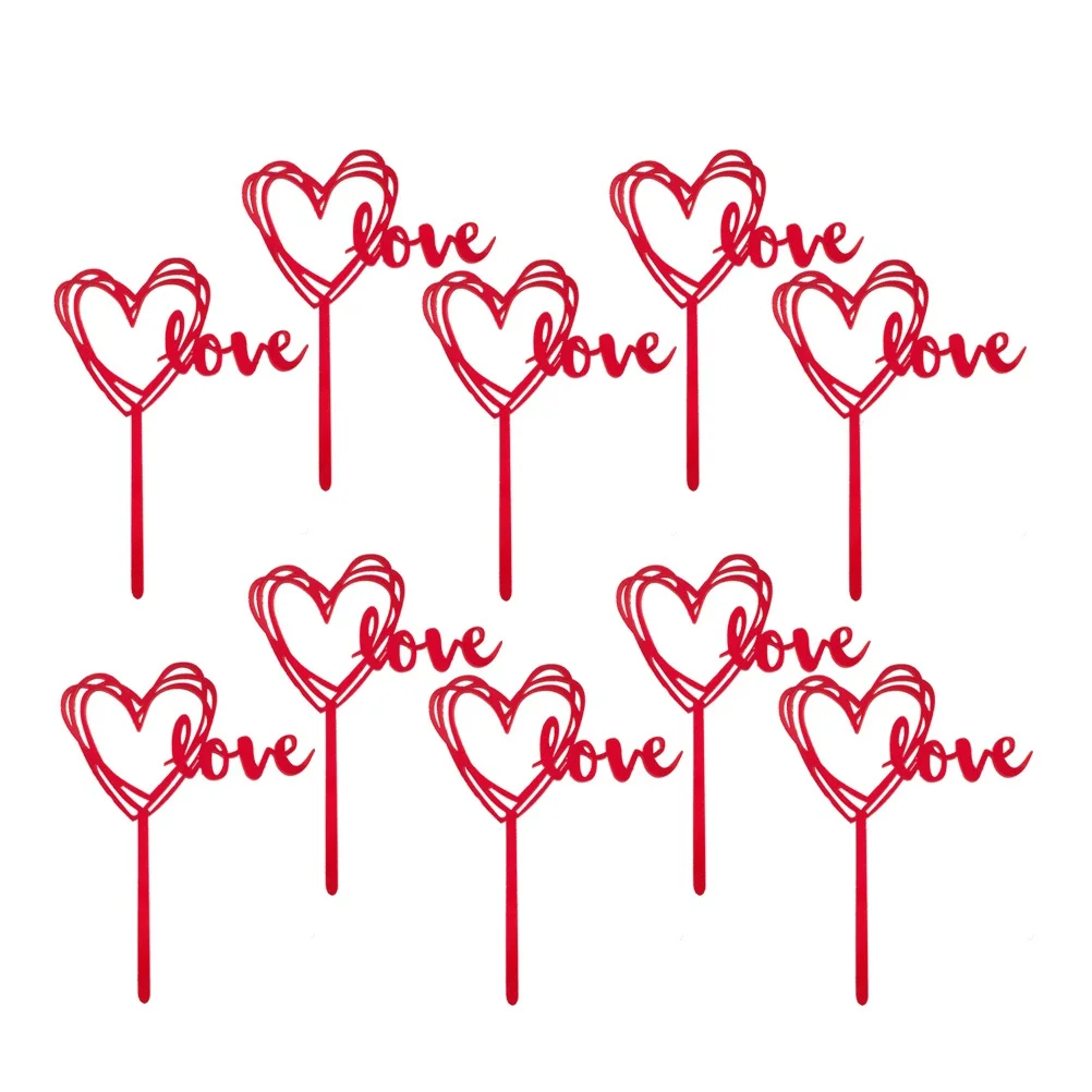 

10Pcs Acrylic Red Picks Party Food Toppers Cupcake Decoration Supplies Wedding Birthday Cupcake Topper