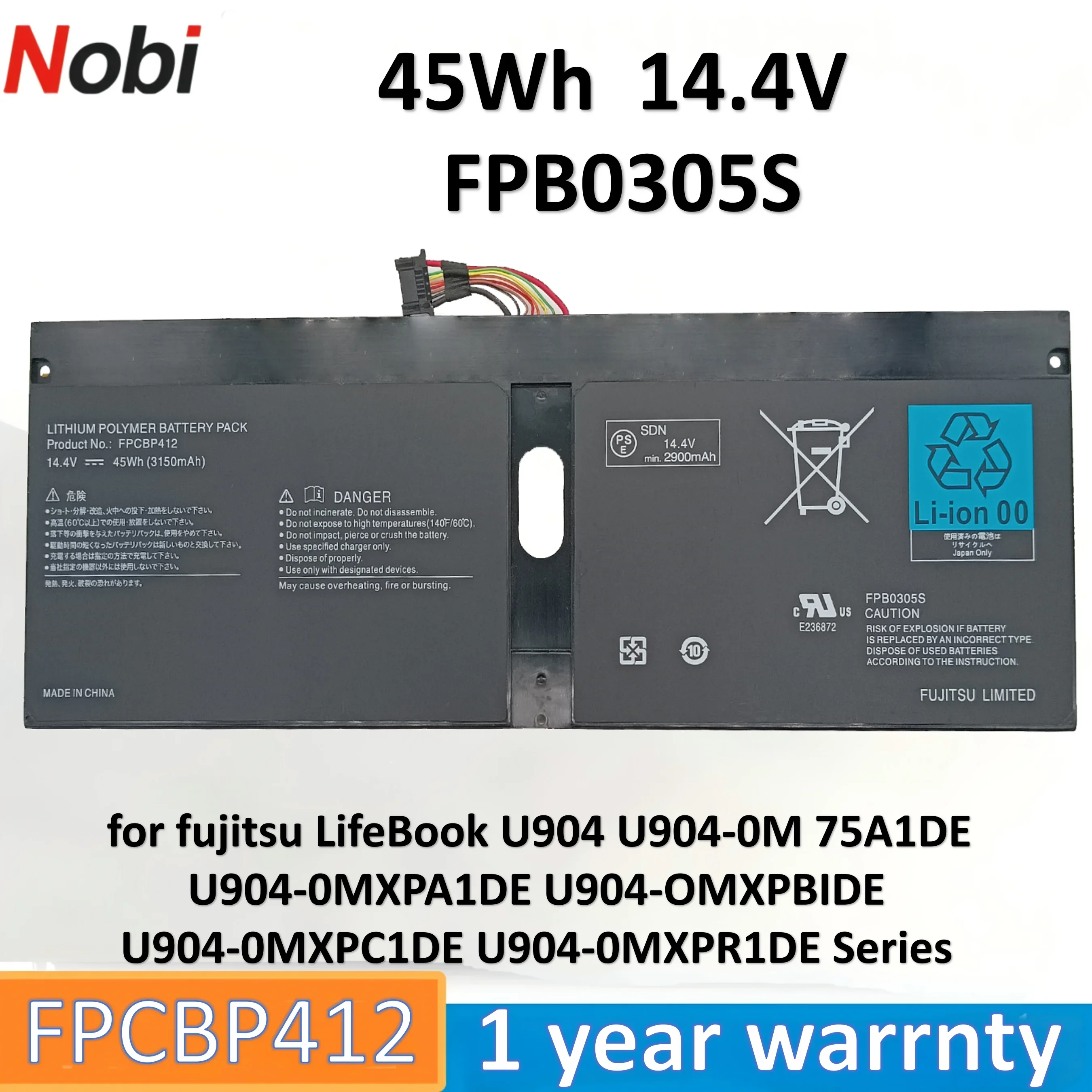 

Nobi FPCBP412 FPB0305S battery for Fujitsu LifeBook U904 U904-0M 75A1DE U904-0MXPA1DE U904-OMXPBIDE U904-0MXPC1DE U904-0MXPR1DE