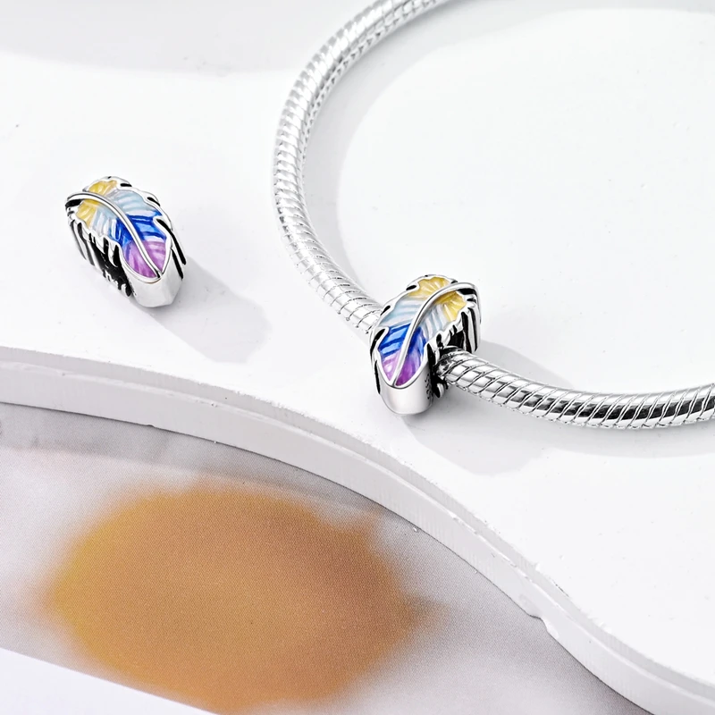 Dreamy Colorful Feather Beadss Plata 925r Original Beads Fit Original 925 Charms Bracelet Beads Jewelry Gifts For Women