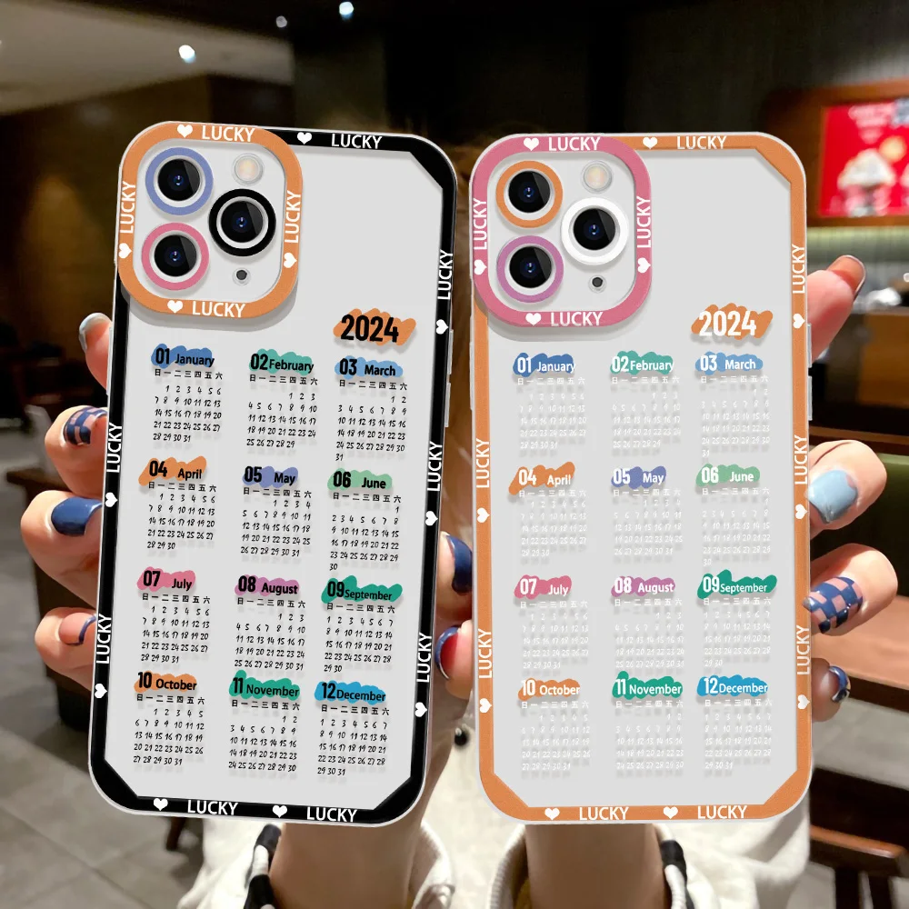 2024 Calendar Soft Phone Case For iPhone 15 Pro Case iPhone 11 12 13 14 Pro Max XS XR X 7 8 Plus SE Shockproof Transparent Cover