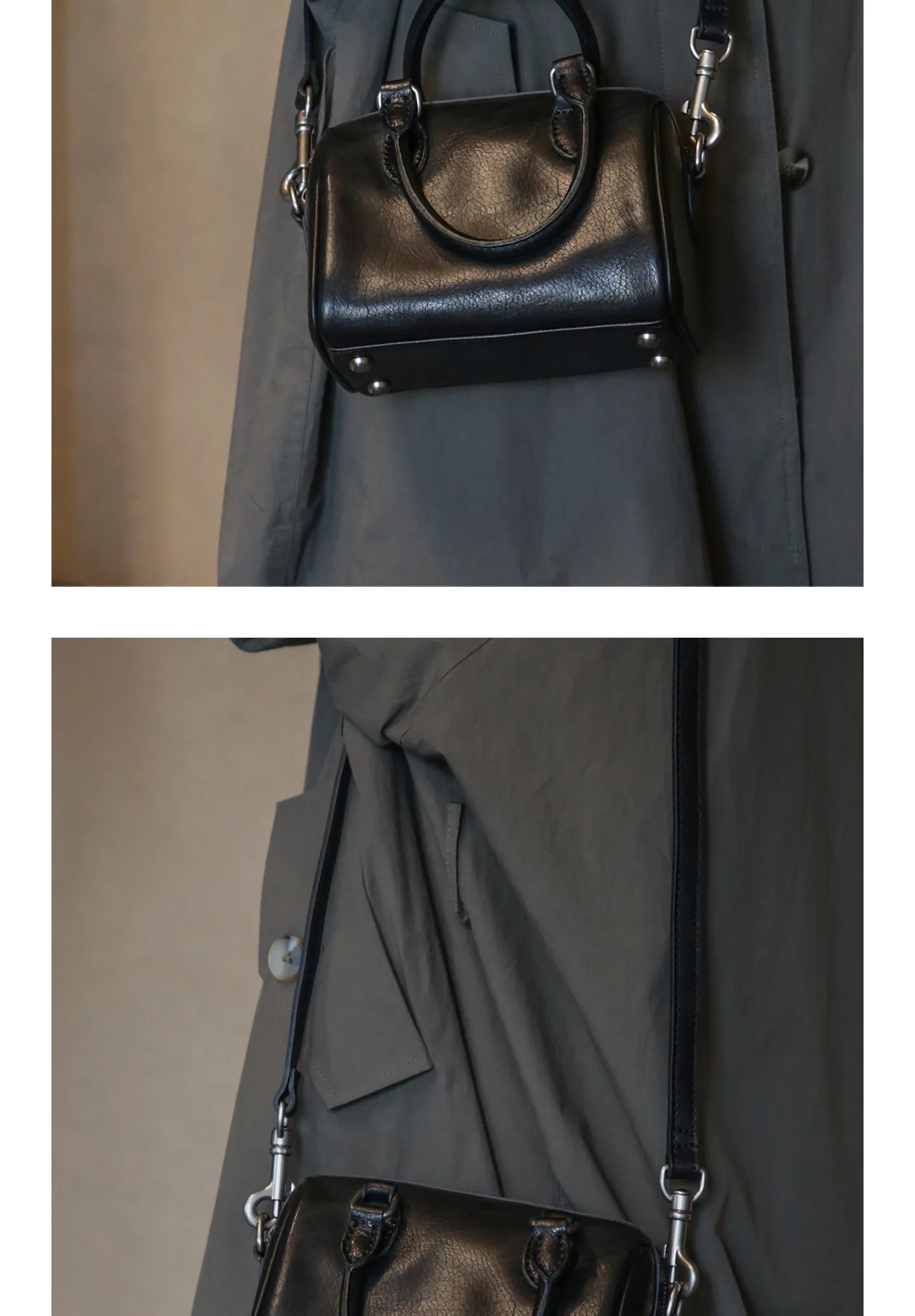 PNDME schlichte Vintage-Handtasche aus hochwertigem Rindsleder für Damen, lässige Party-Luxus-Umhängetasche aus echtem Leder. – Detail 12